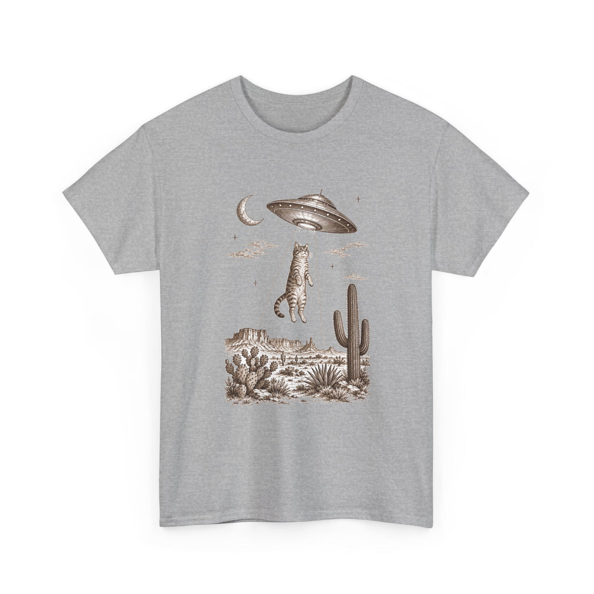 UFO Cat Abduction T-Shirt Sepia Desert Tabby Alien Beam Tee