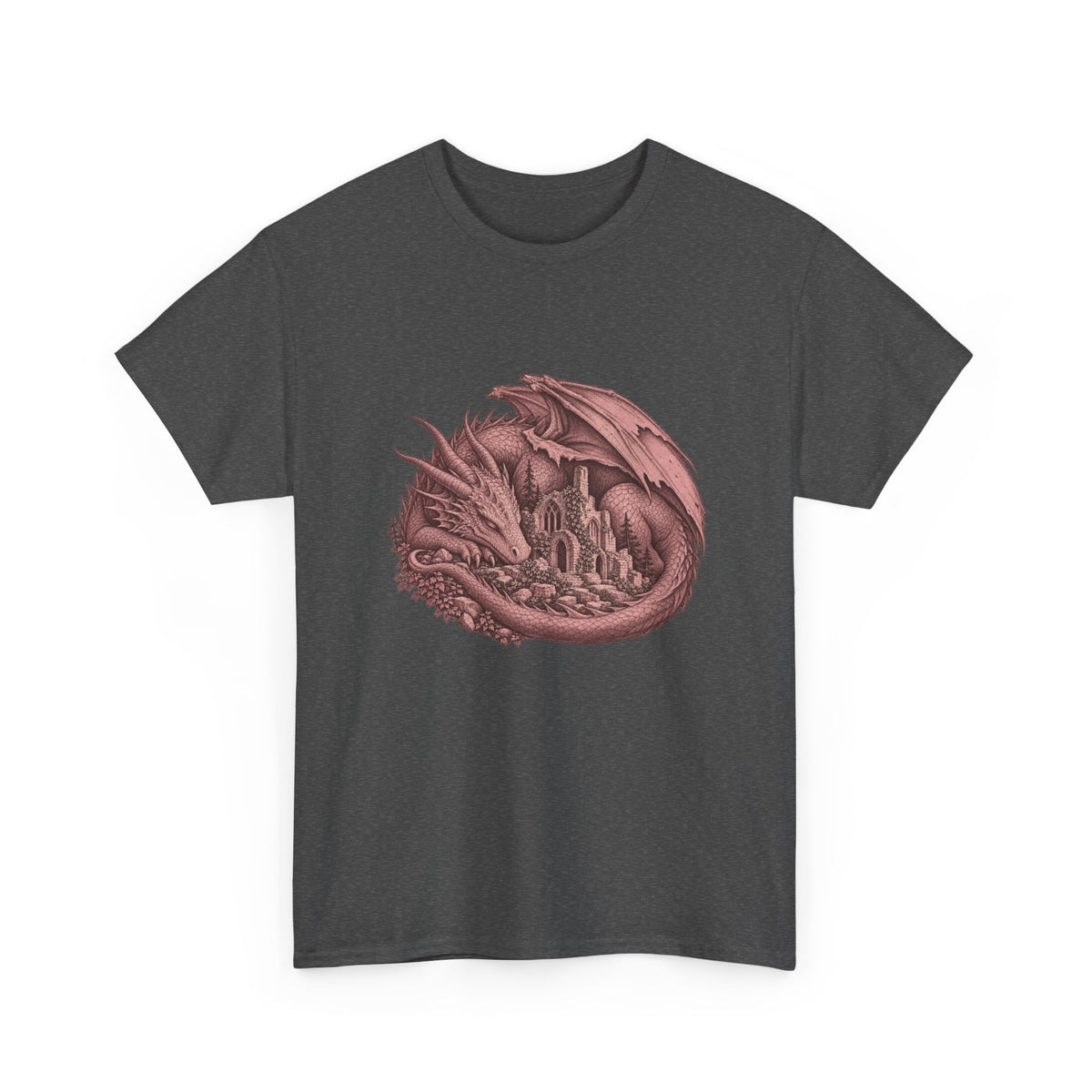 Sleeping Dragon Cathedral T-Shirt Fantasy Ruins Gothic Dragon Tee
