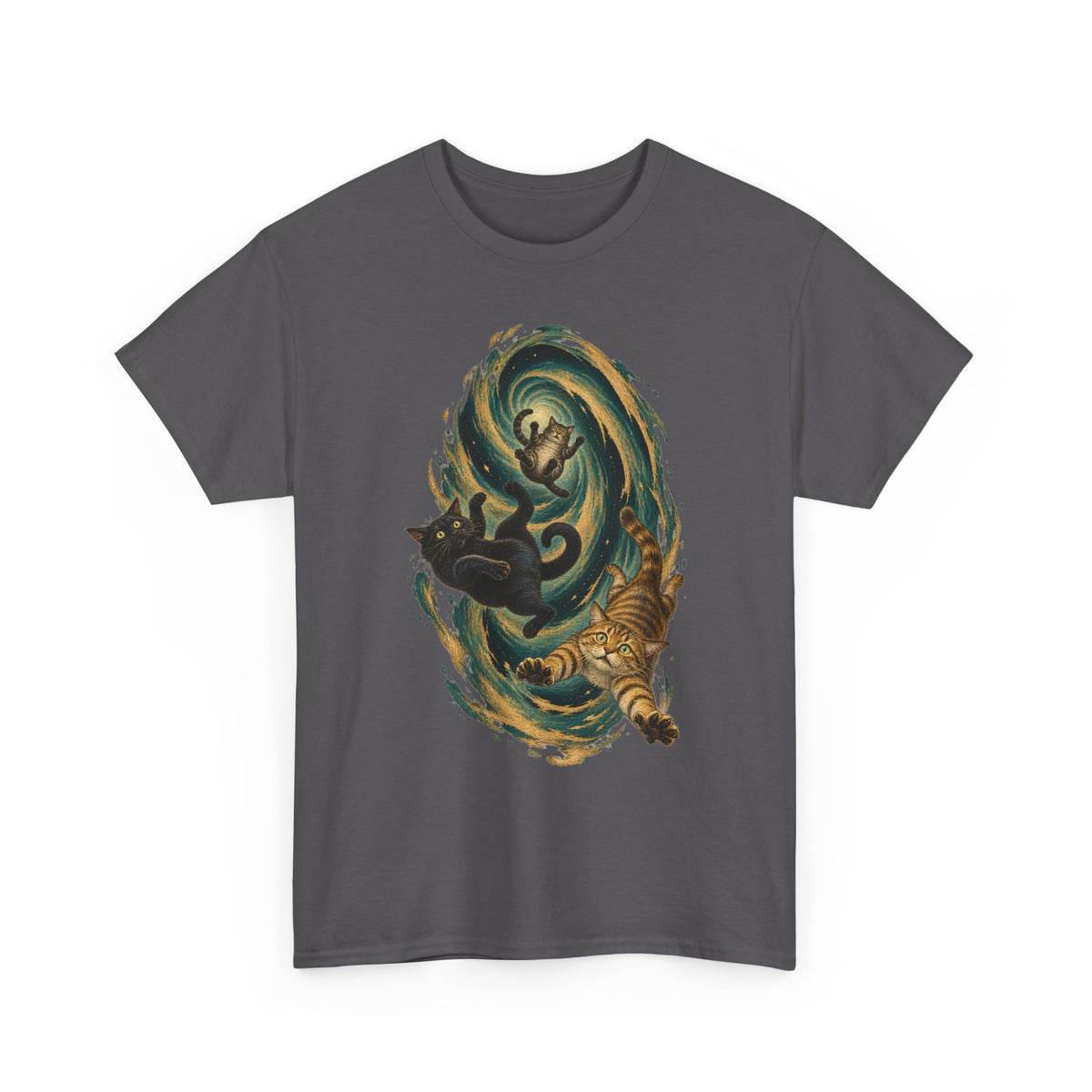 Celestial Cats Vortex T-Shirt Swirling Tabby Cats Galaxy Dark Tee