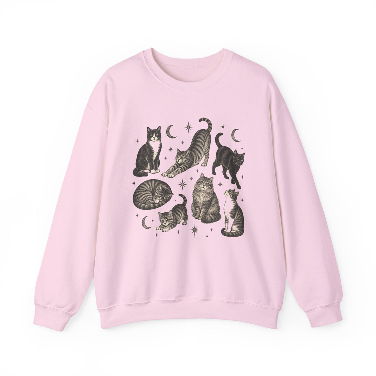Vintage Cats and Moons Sweatshirt Cute Cat Lover Celestial