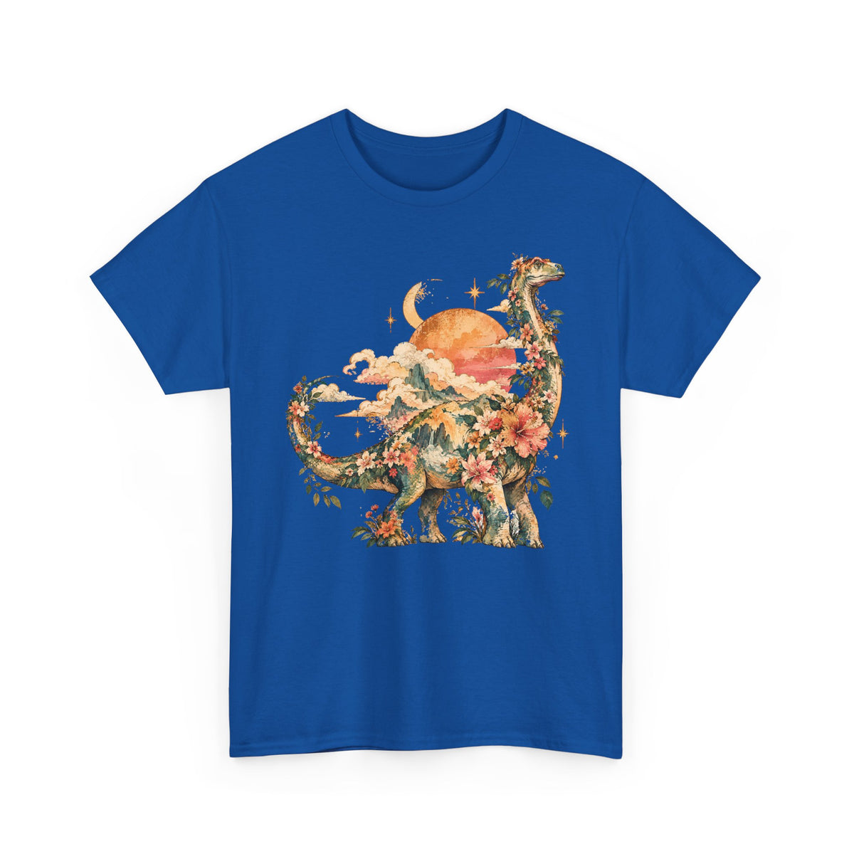 Floral Dinosaur T-Shirt, Vintage Brontosaurus Sunset Mountains Graphic Tee Unisex Nature Shirt
