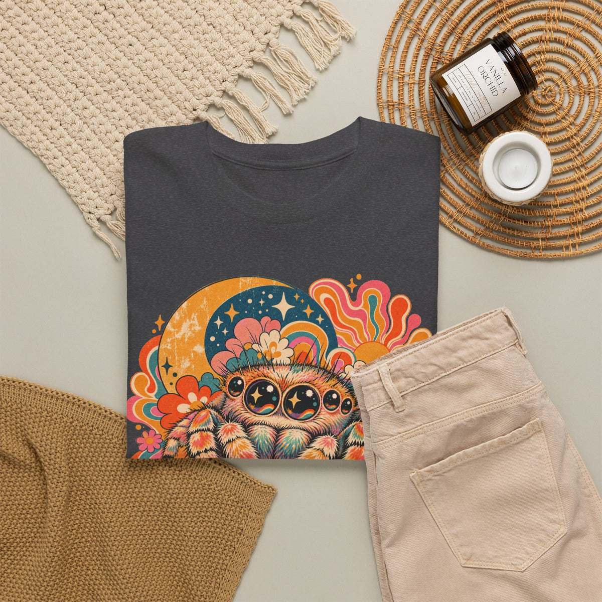 Groovy Jumping Spider T-Shirt Retro 70s Flowers Creepy Cute Tee