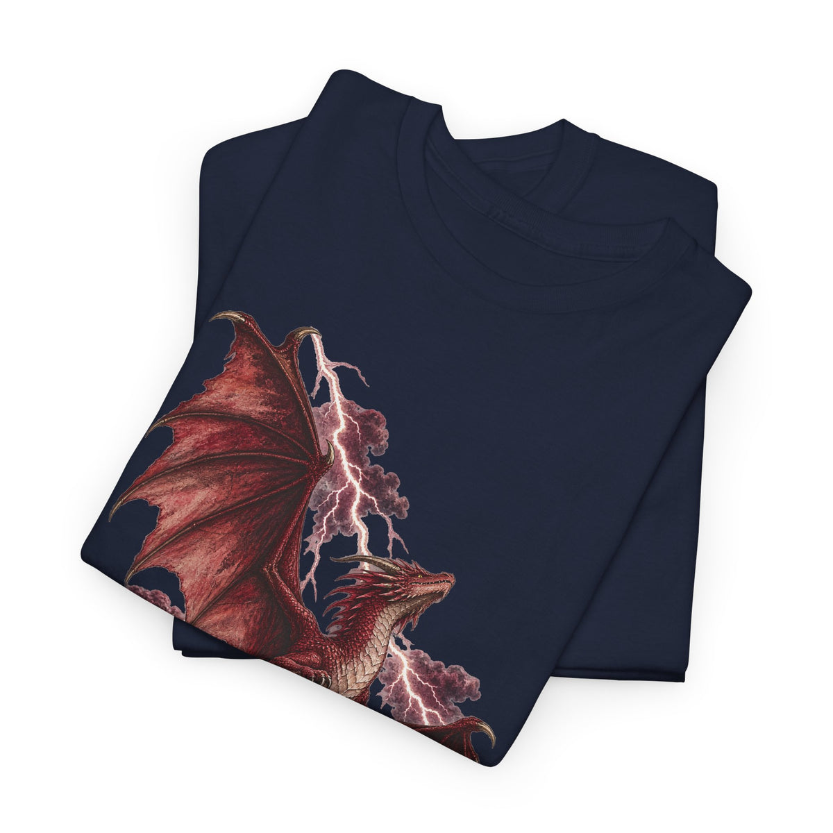 Red Lightning Storm Dragon T-Shirt Crimson Dragon Pink Lightning Purple Storm Clouds Fantasy Tee