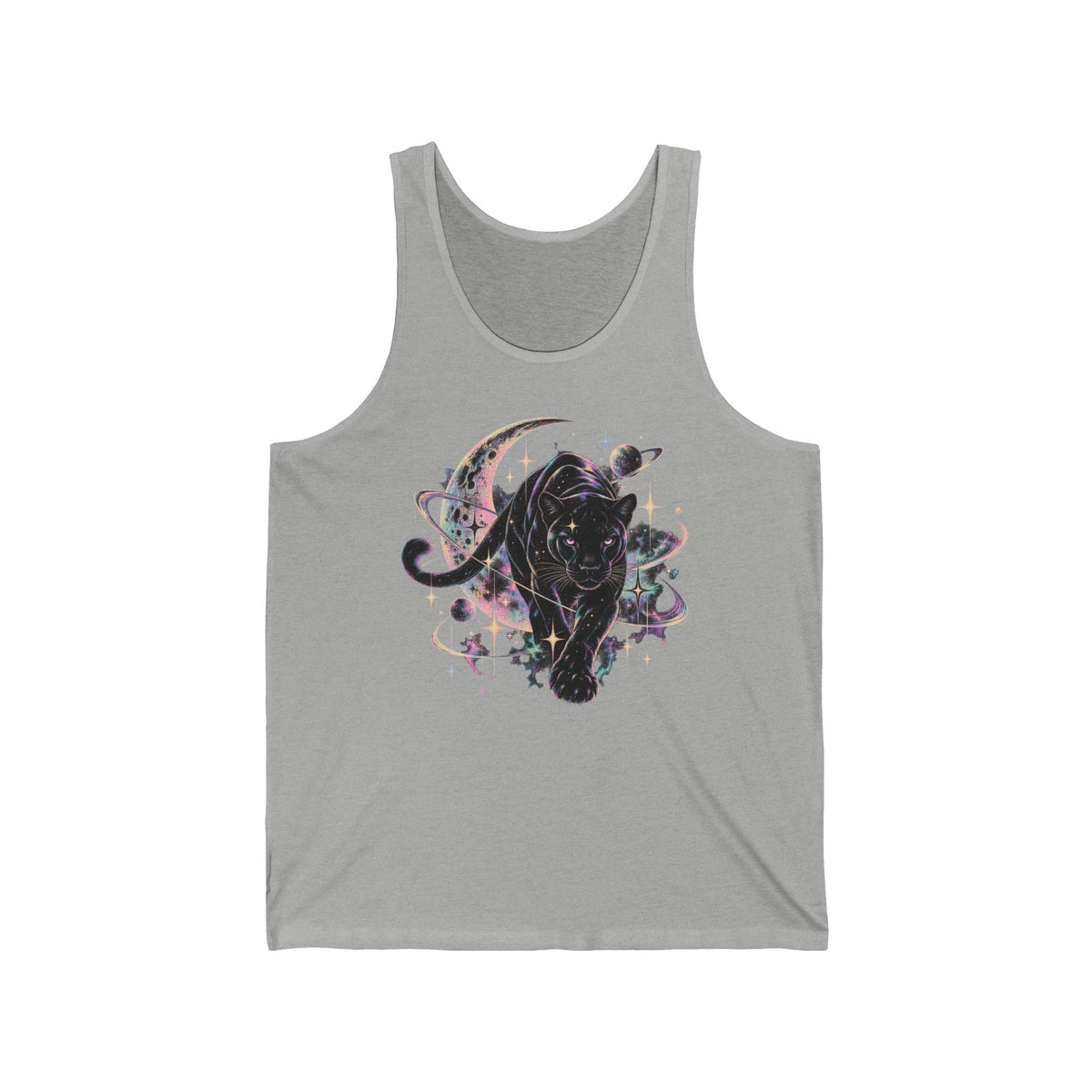 Cosmic Black Panther Tank Top Celestial Big Cat Crescent Moon Galaxy Tank