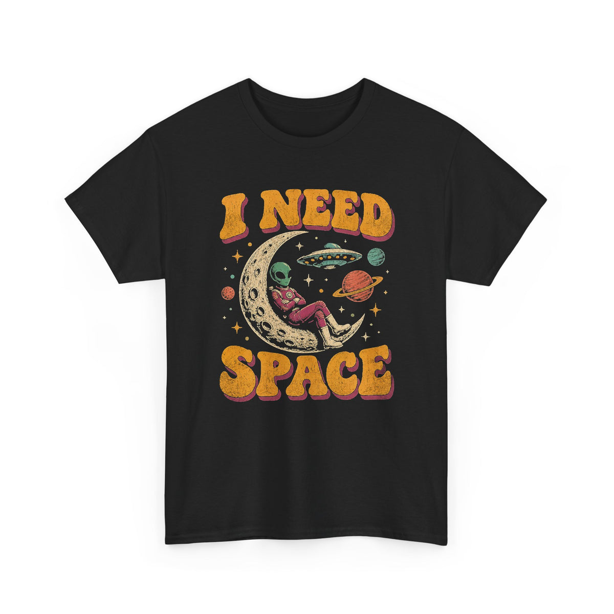 I Need Space Alien Moon T-Shirt Retro Introvert UFO