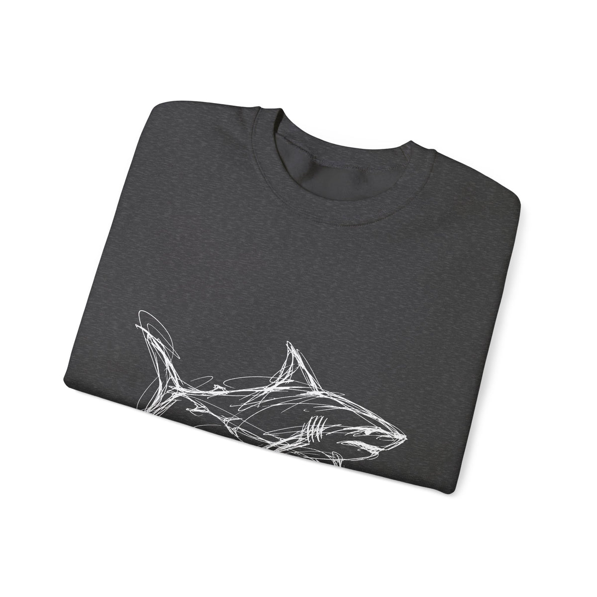 Sketchy White Shark on Black Sweatshirt Minimal Ocean Line Art