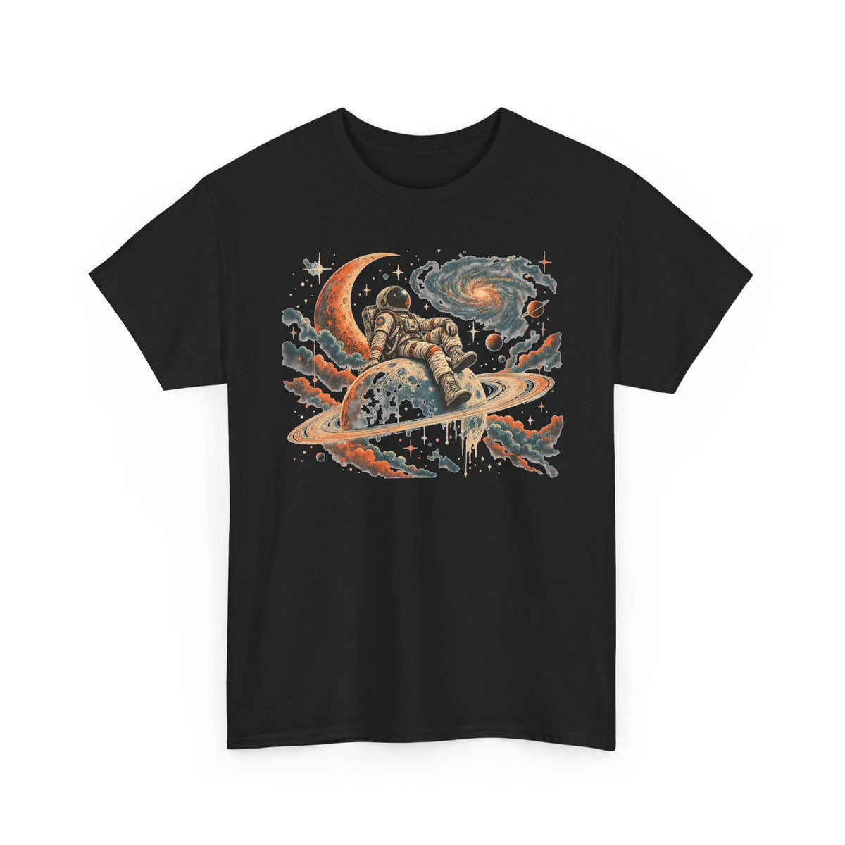 Astronaut on Saturn T-Shirt Chill Astronaut Ringed Planet Galaxy Crescent Moon Tee