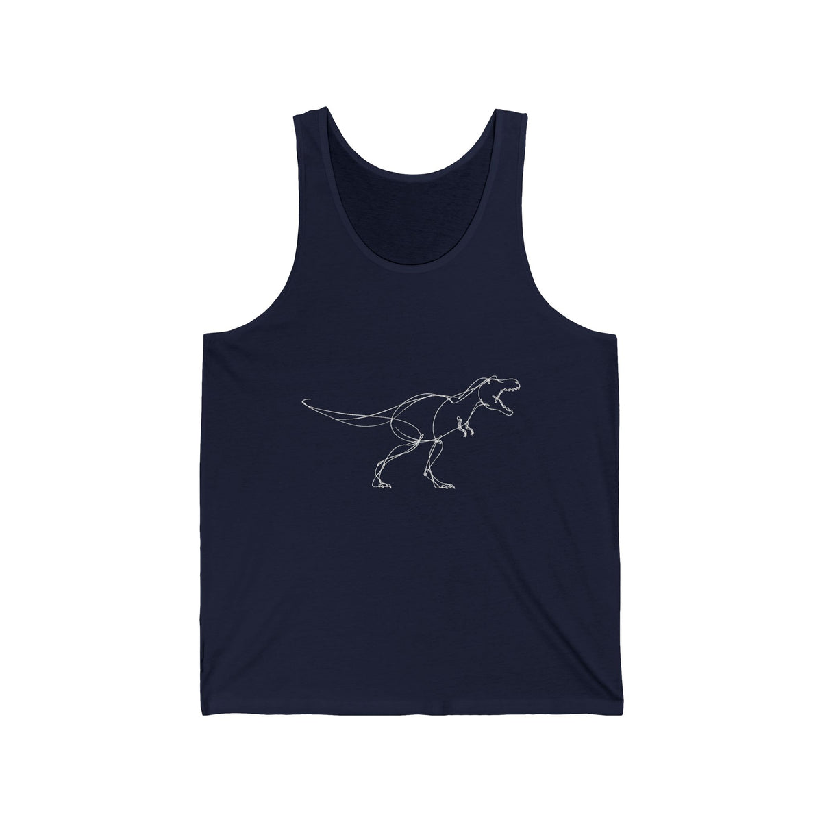 Minimal White Line T-Rex on Black Tank Top Simple Dinosaur Sketch