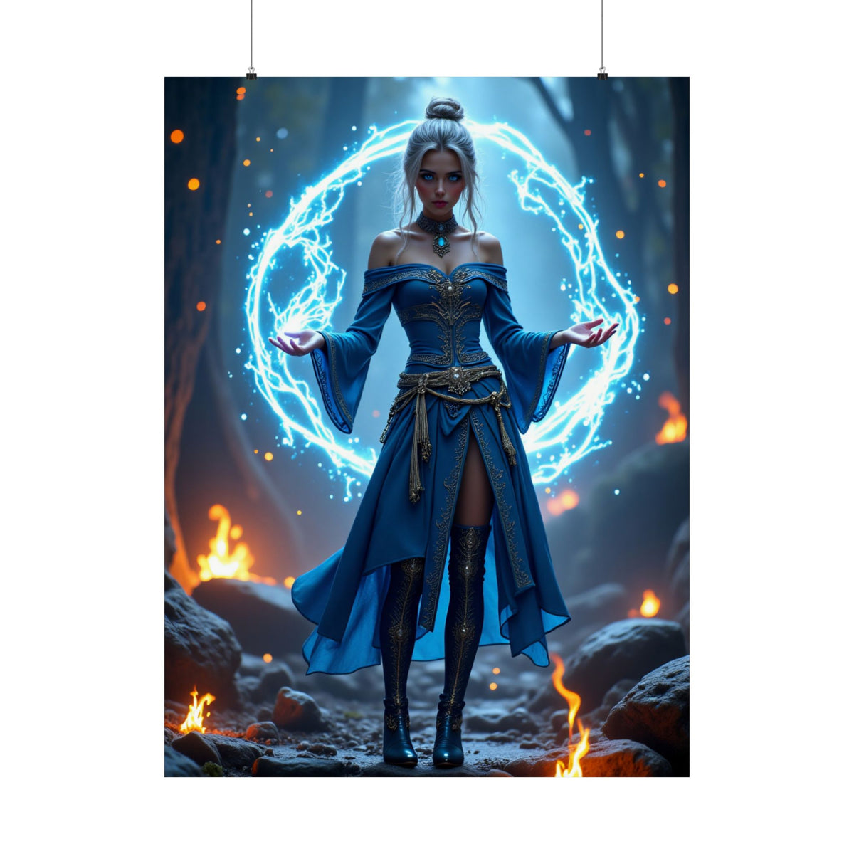 Mystic Sorceress Blue Magic Poster Matte Vertical Wall Art