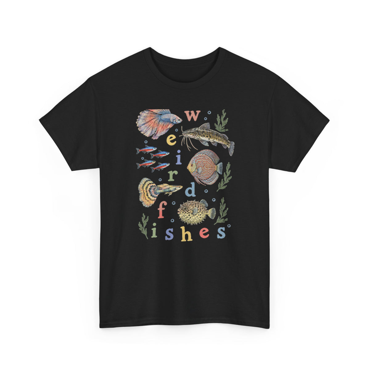Weird Fishes T-Shirt Aquarium Fish Collage Betta Discus Neon Tetra Tee