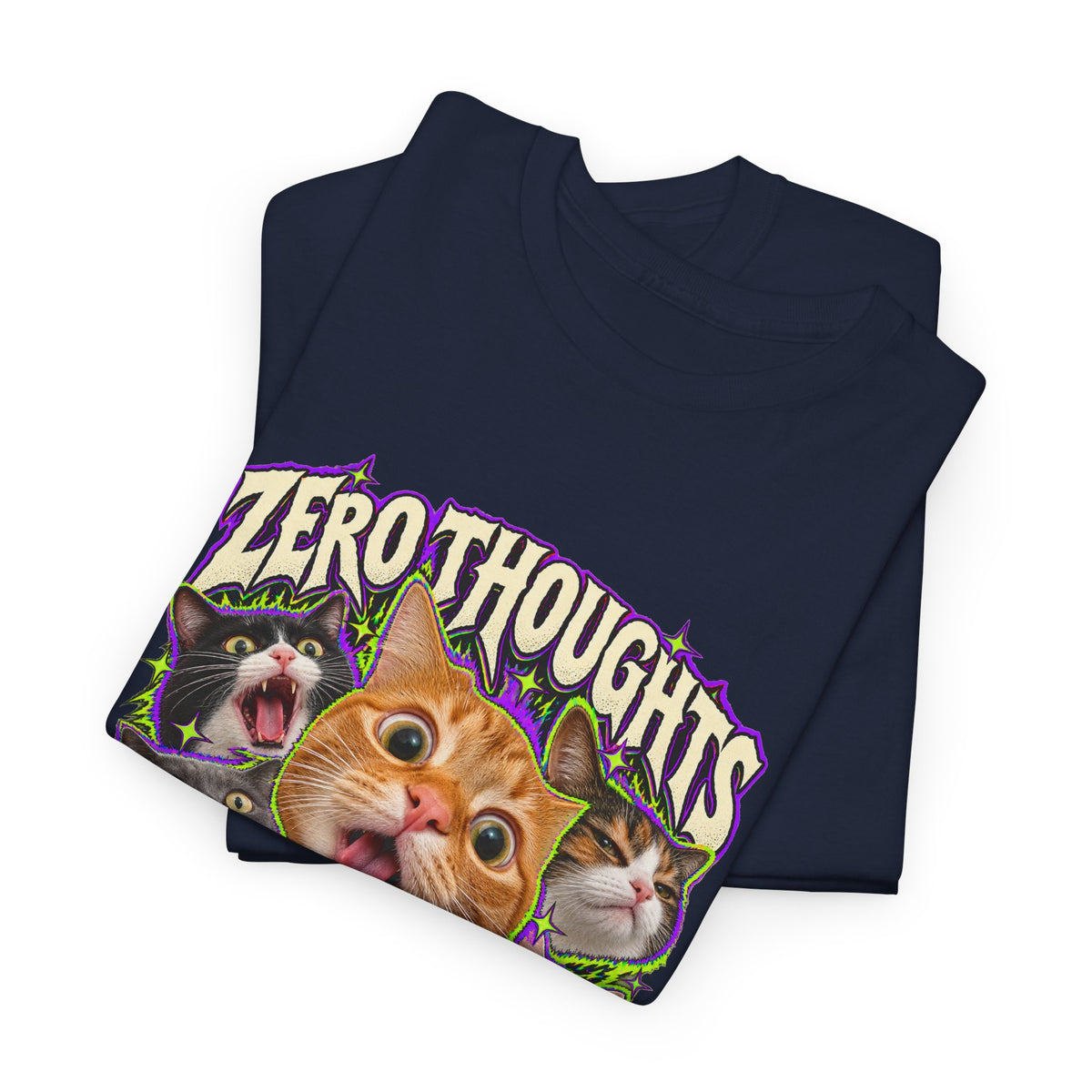 Zero Thoughts Maximum Chaos T-Shirt Funny Cat Heads Meme Tee