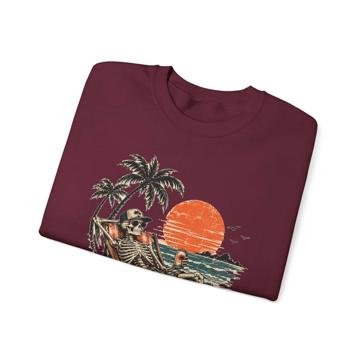 Beach Skeleton Sunset Sweatshirt Palm Trees Vacation Mode Skeleton Crewneck
