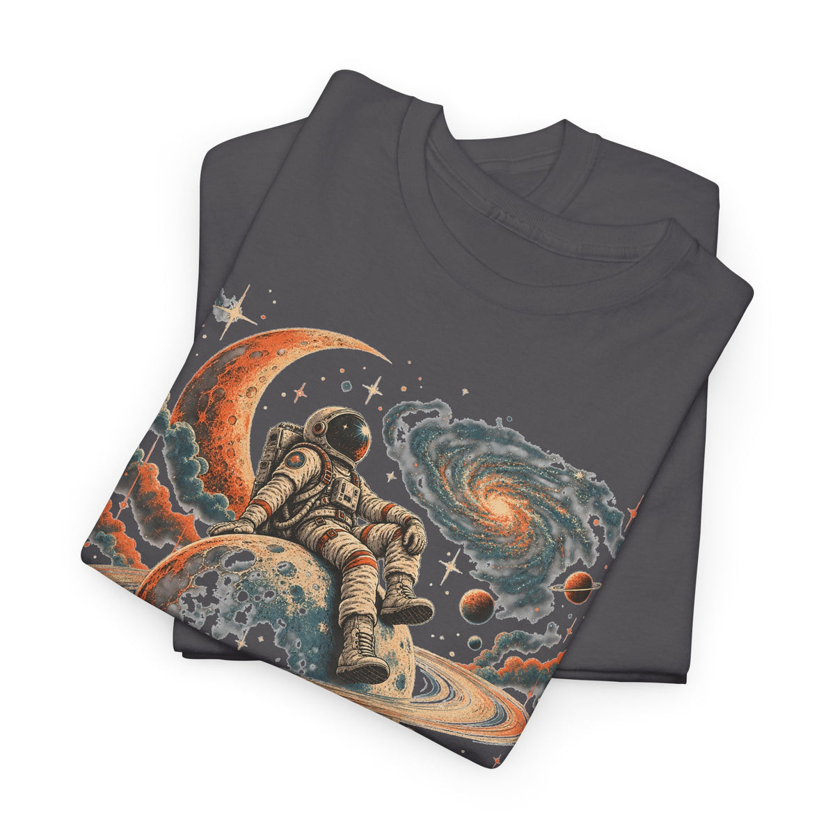 Astronaut on Saturn T-Shirt Chill Astronaut Ringed Planet Galaxy Crescent Moon Tee