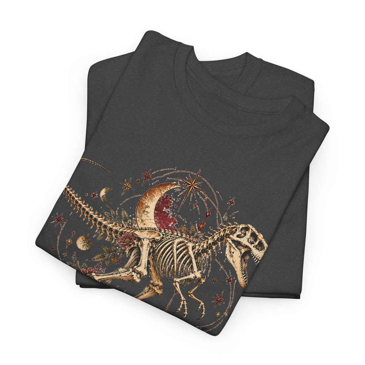 Celestial T-Rex Skeleton T-Shirt, Dinosaur Fossil Moon Stars Graphic Tee Unisex Dark Academia Shirt