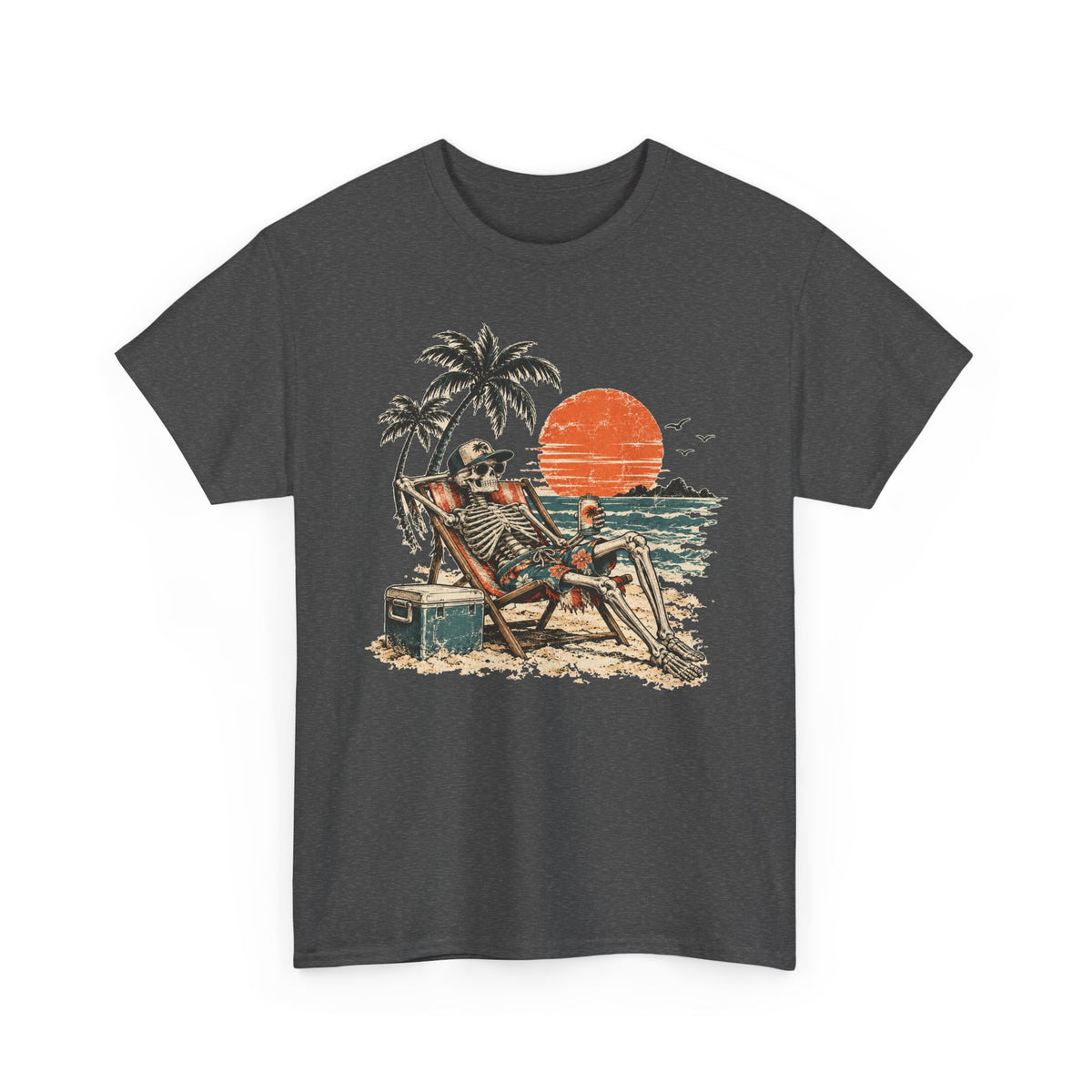 Beach Skeleton Sunset T-Shirt Palm Trees Vacation Mode Funny Skeleton Graphic Tee