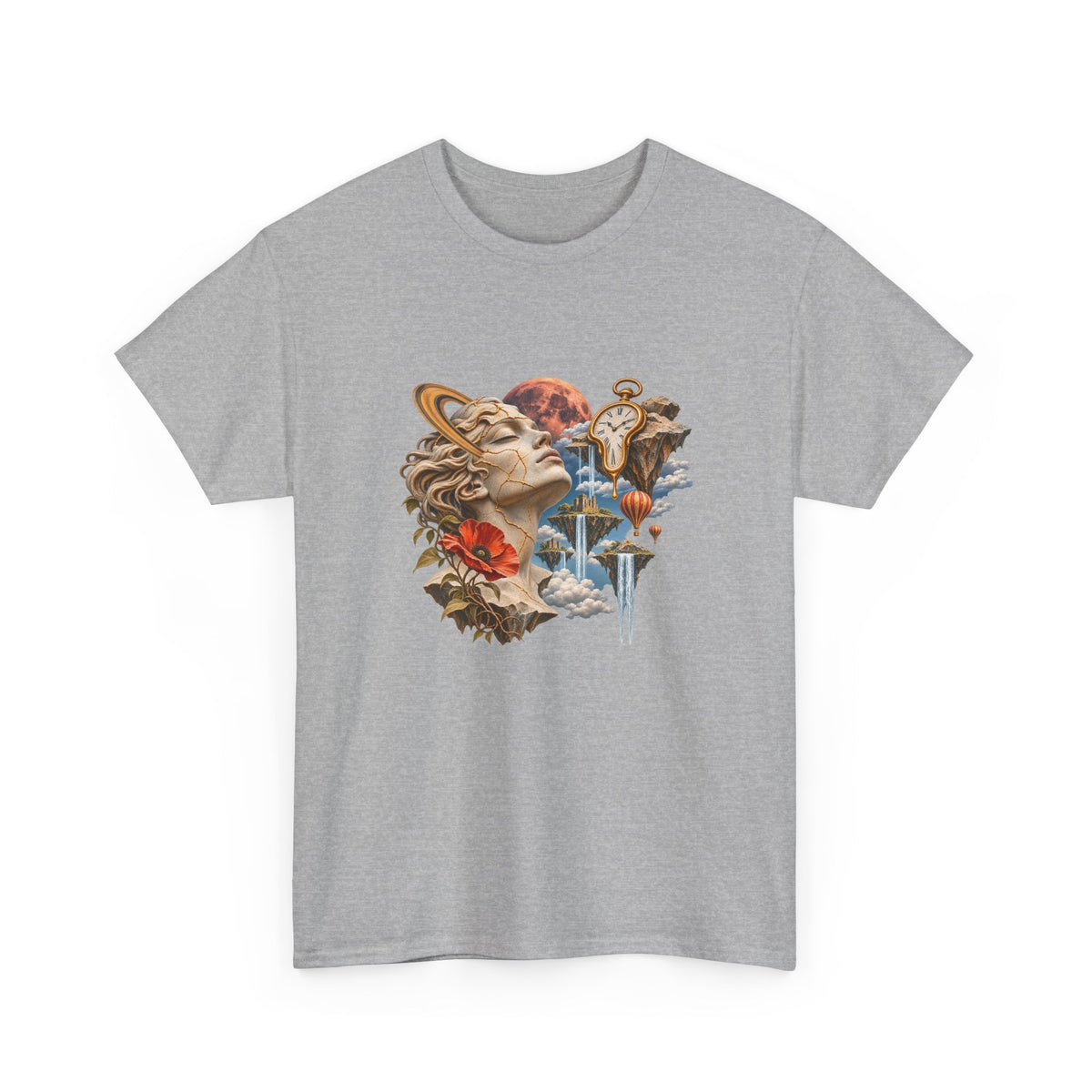 Surreal Kintsugi Bust T-Shirt Melting Clock Floating Islands Celestial Tee