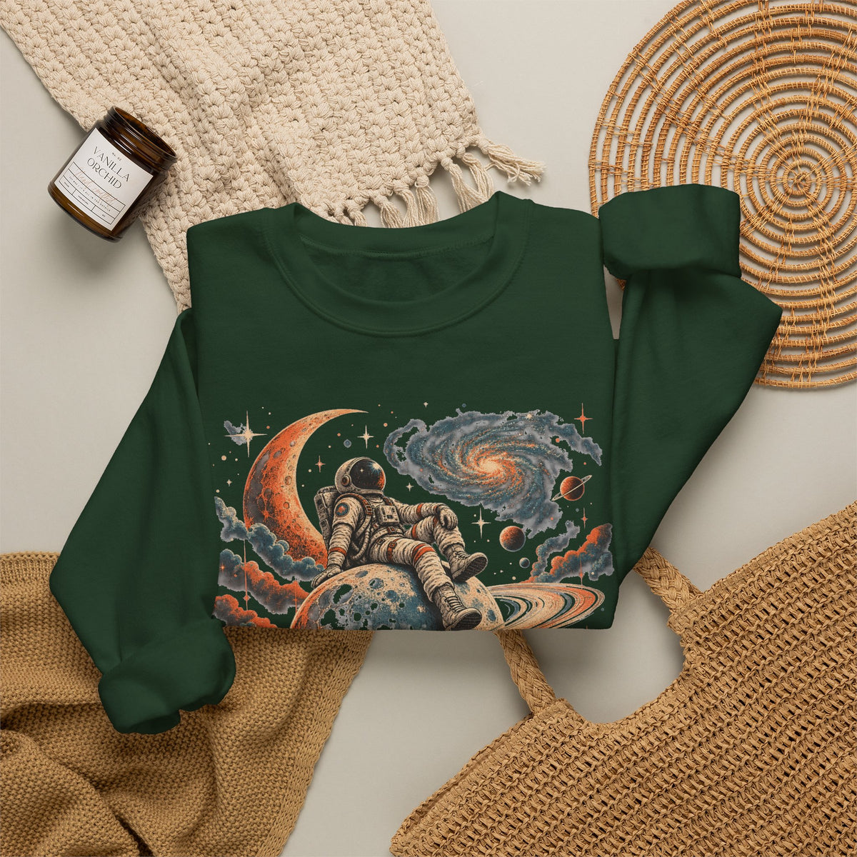 Astronaut on Saturn Sweatshirt Chill Astronaut Ringed Planet Galaxy Crewneck