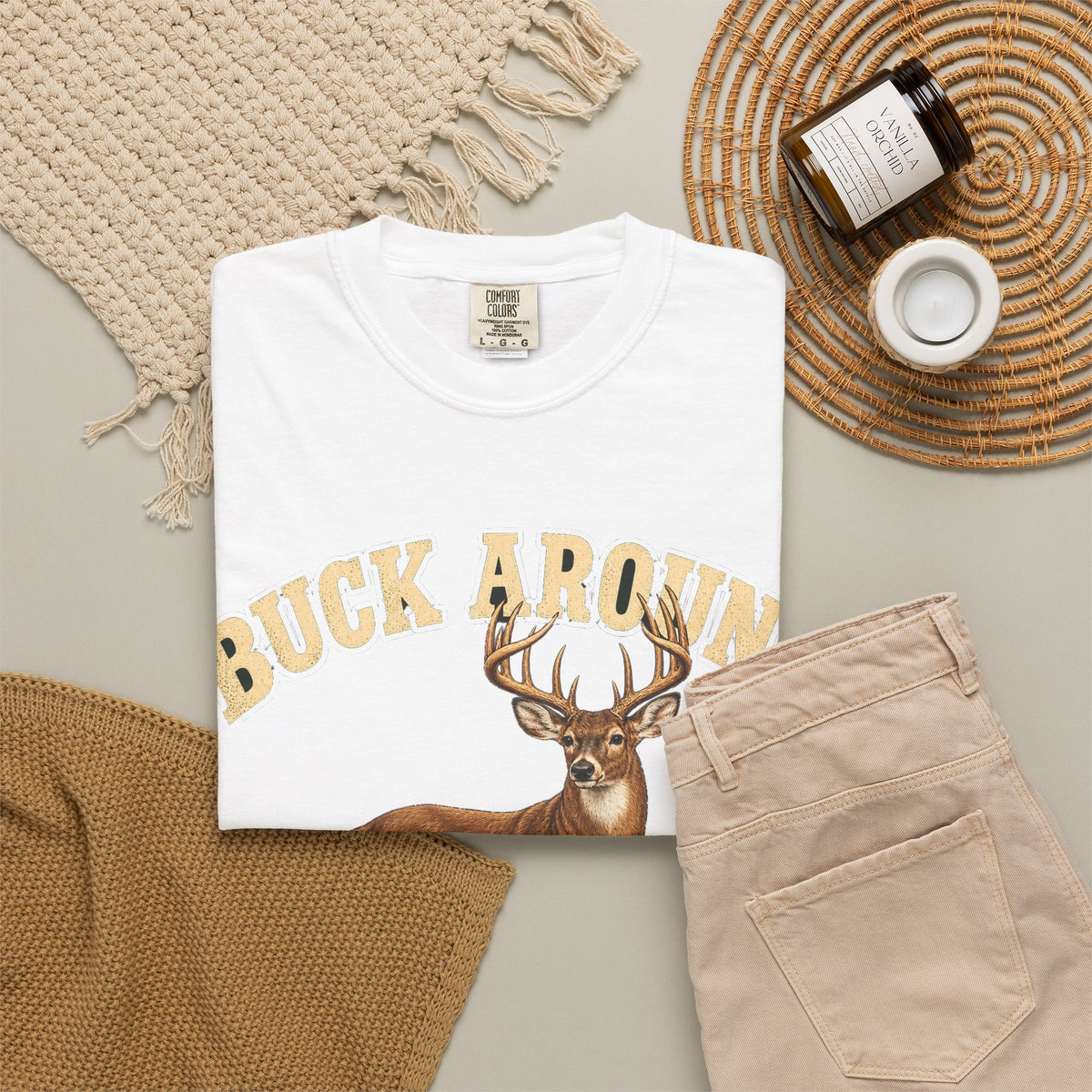 Buck Around and Find Out Cream Letter Deer Tee Funny Hunting FAFO Pun Shirt