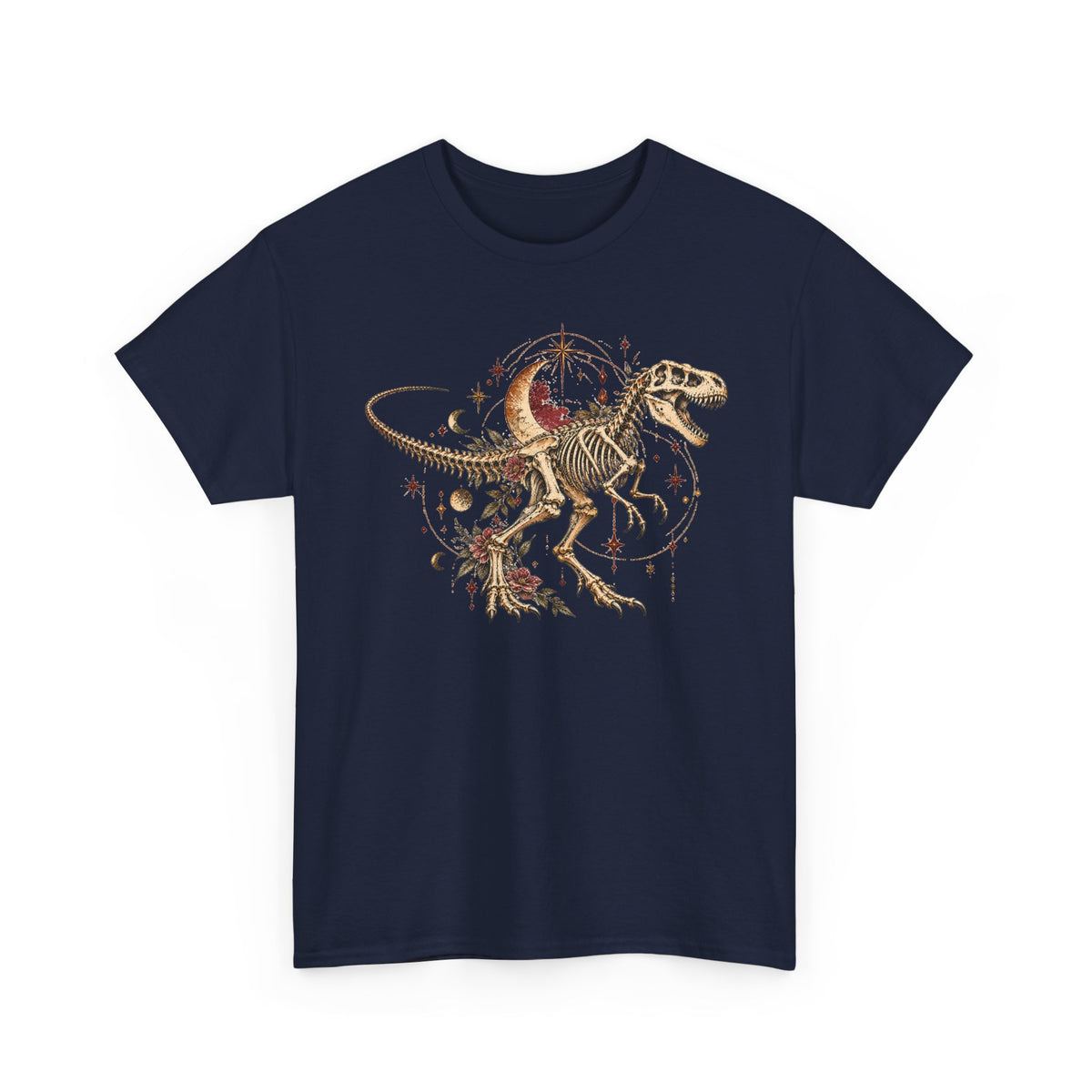 Celestial T-Rex Skeleton T-Shirt, Dinosaur Fossil Moon Stars Graphic Tee Unisex Dark Academia Shirt