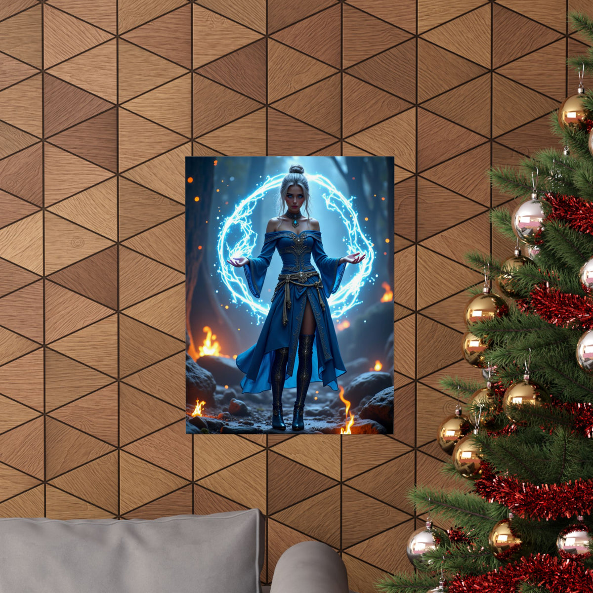Mystic Sorceress Blue Magic Poster Matte Vertical Wall Art