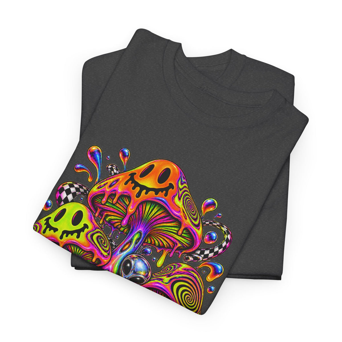 Neon Smiley Mushrooms T-Shirt Acid Alien Trippy Psychedelic Tee