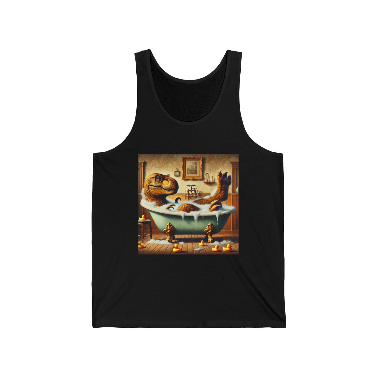 Funny T-Rex in Bubble Bath Graphic Tank Top Unisex Jersey Tank