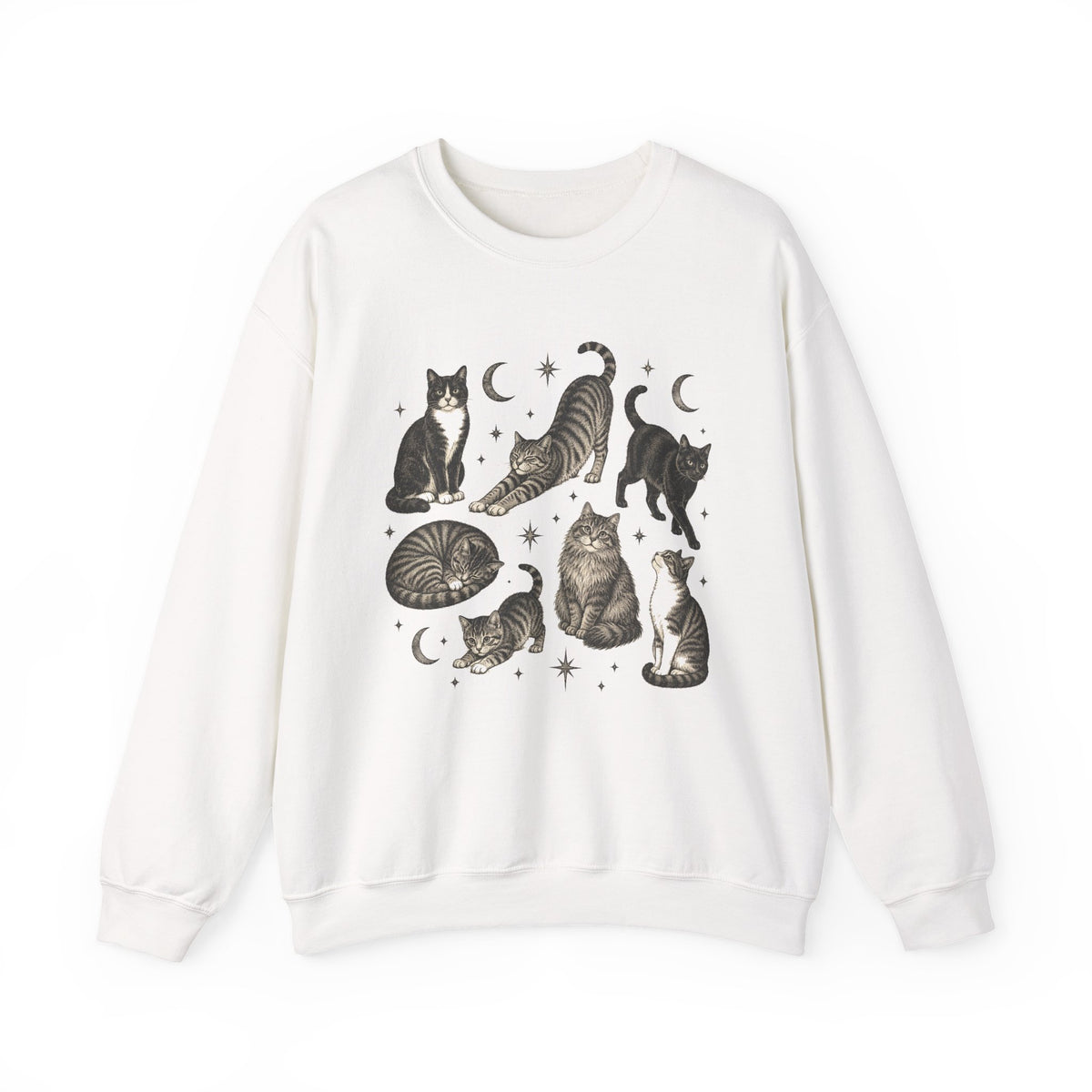 Vintage Cats and Moons Sweatshirt Cute Cat Lover Celestial