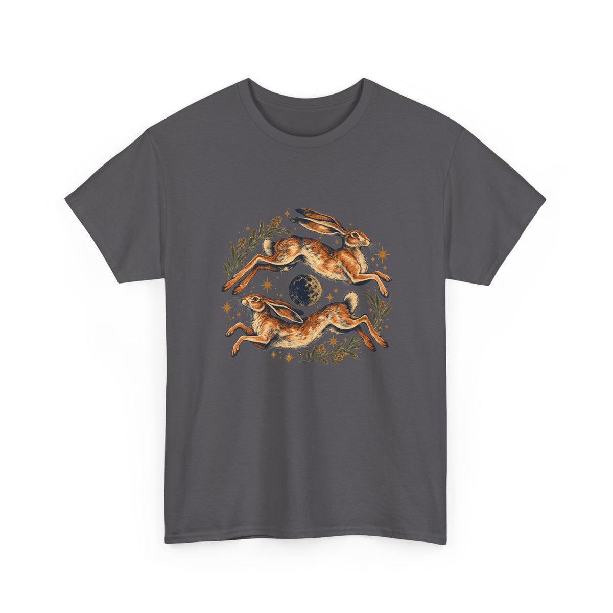 Leaping Hares Moon T-Shirt Celestial Twin Rabbits Stars Tee