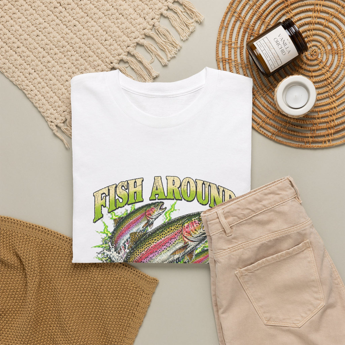 Fish Around and Find Trout T-Shirt Funny Fishing Graphic Tee Rainbow Trout