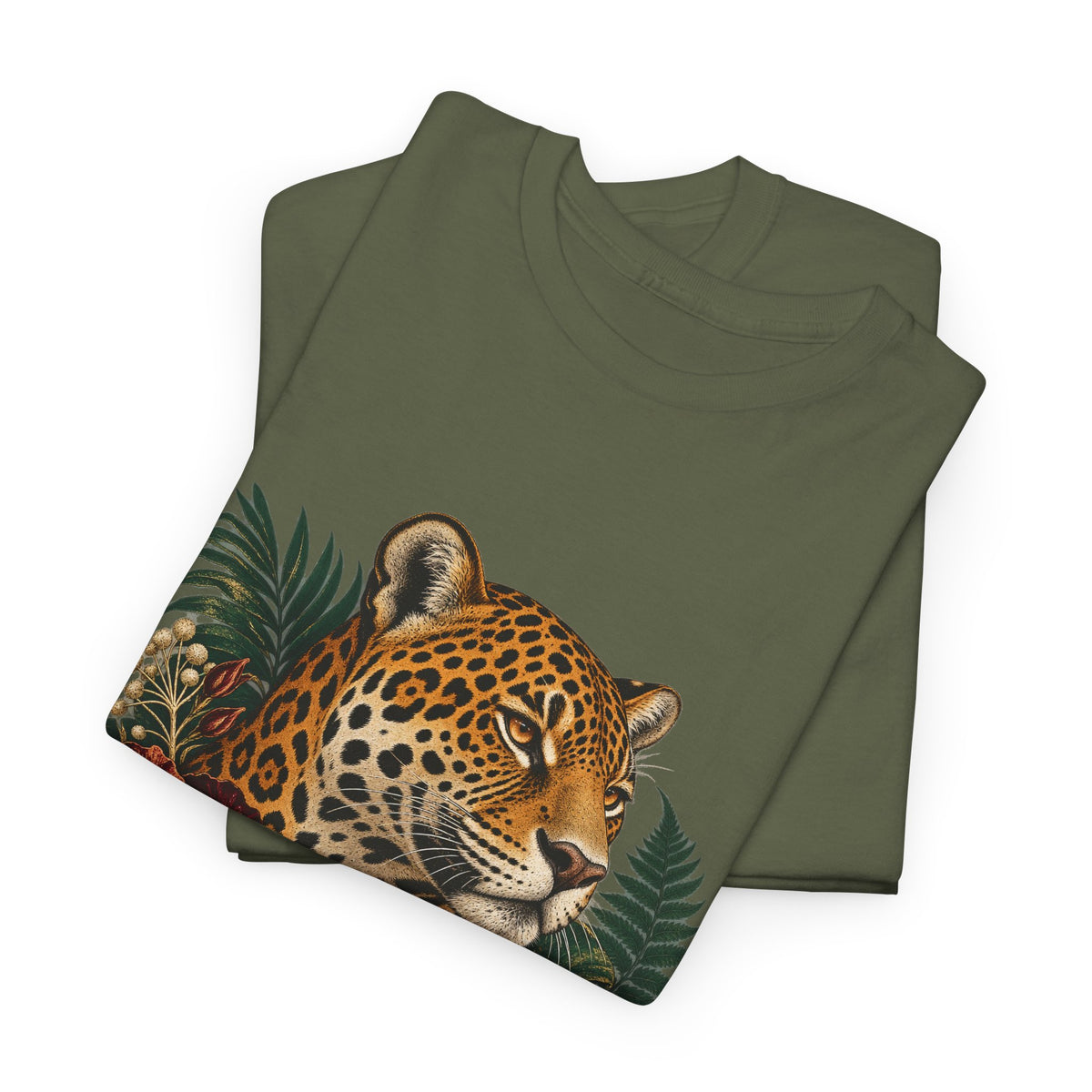 Jaguar Hibiscus Tropical T-Shirt Big Cat Floral Portrait Tee