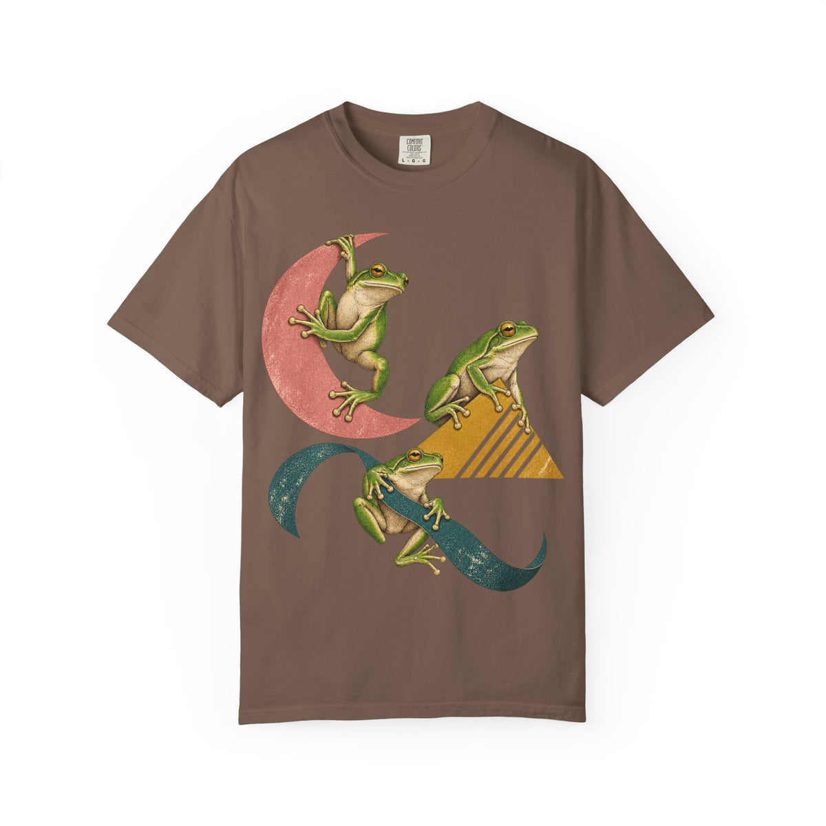 Green Tree Frogs Geometric Moon Triangle Ribbon Tee Midcentury Frog Wildlife Shirt