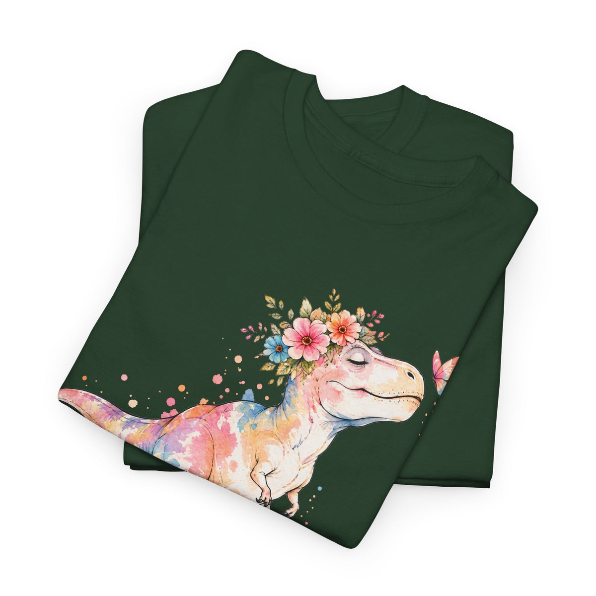 Watercolor T-Rex T-Shirt, Pastel Dinosaur Flower Crown Butterfly Graphic Tee Unisex Cute Dino Shirt