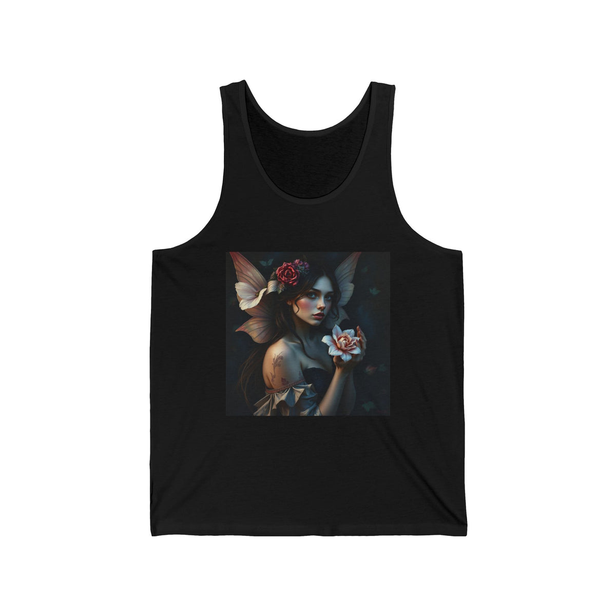 Gothic Fairy Rose Portrait Graphic Tank Top Unisex Jersey Tank