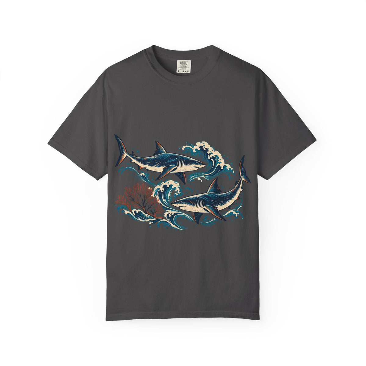 Great White Sharks Ukiyo Wave Tee Japanese Woodblock Shark Ocean Coral Shirt