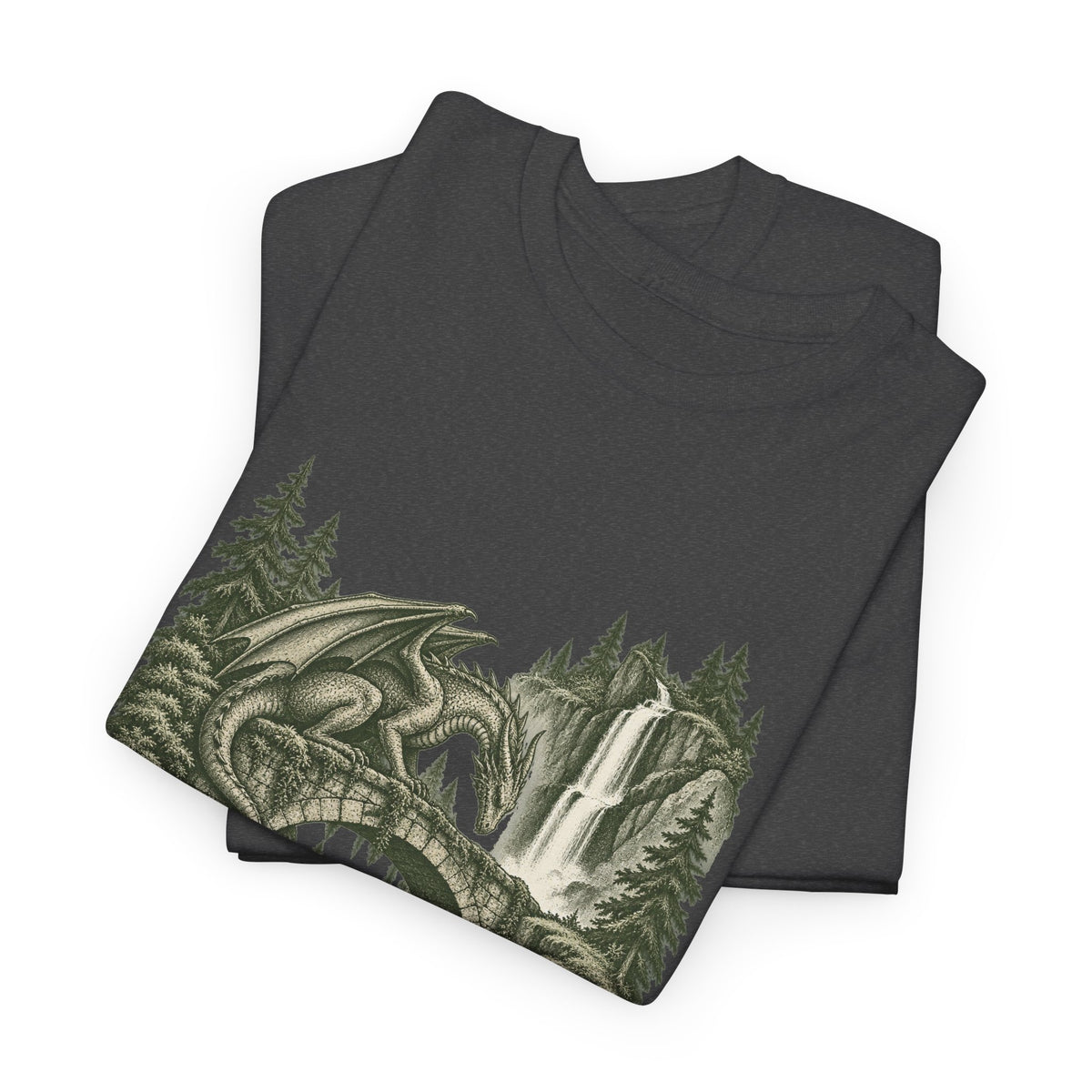 Dragon Forest Bridge T-Shirt Fantasy Waterfall Nature Dragon Tee