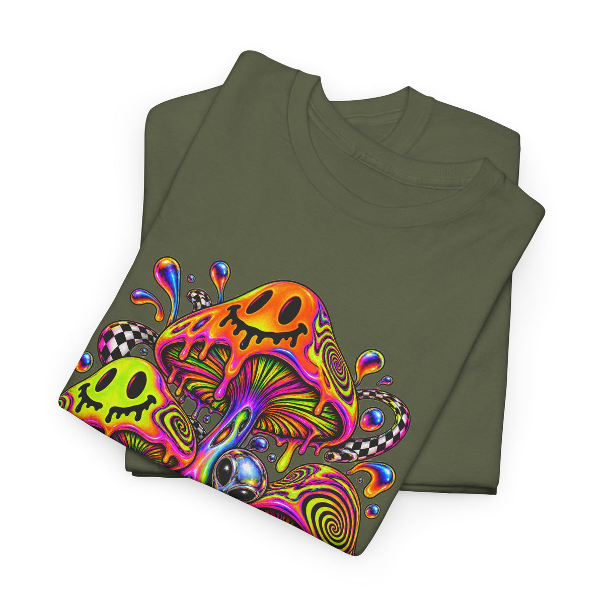 Neon Smiley Mushrooms T-Shirt Acid Alien Trippy Psychedelic Tee