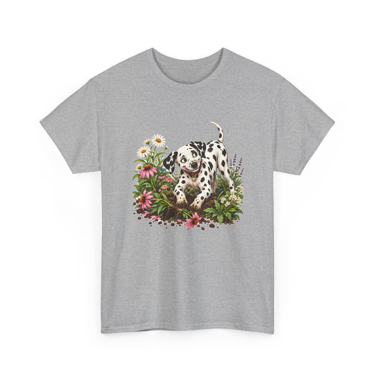 Dalmatian Digging Garden T-Shirt Funny Puppy Flower Dirt Dog Lover Tee