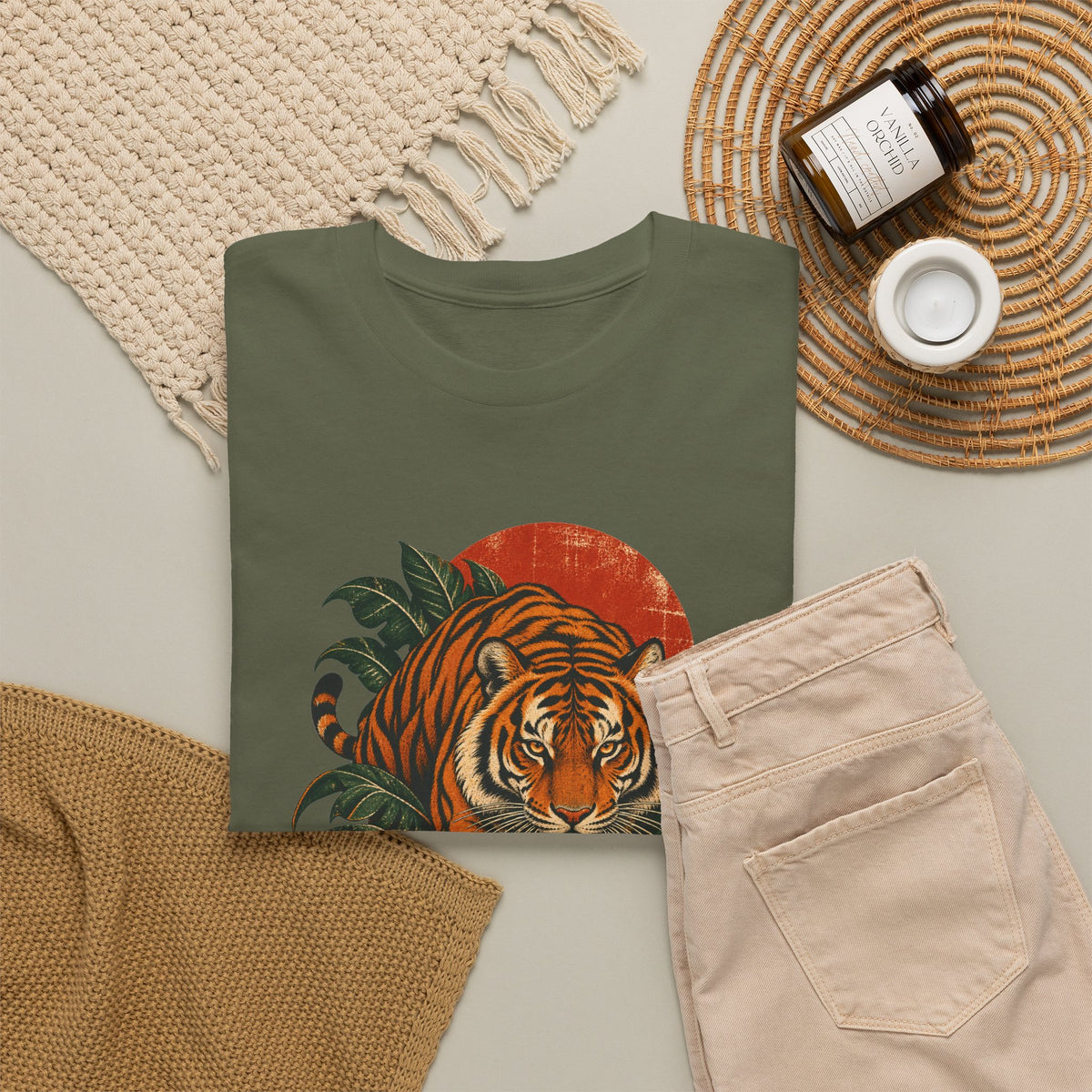 Tropical Tiger Monstera T-Shirt Jungle Cat Orange Moon Tee
