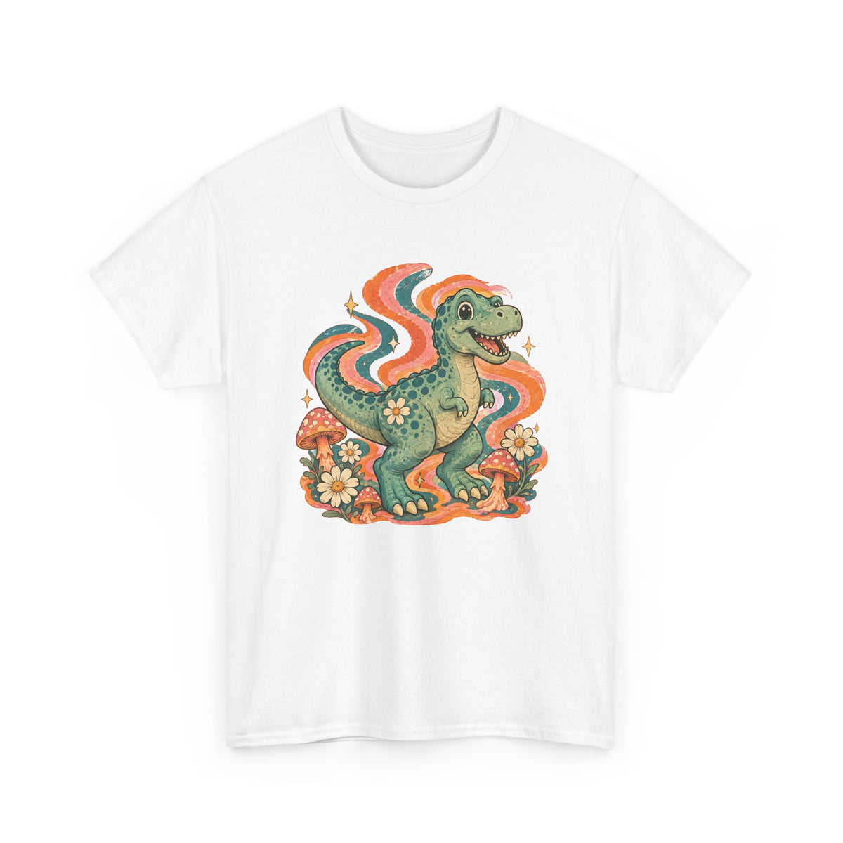 Groovy T-Rex T-Shirt Retro 70s Dinosaur Mushroom Daisy Tee