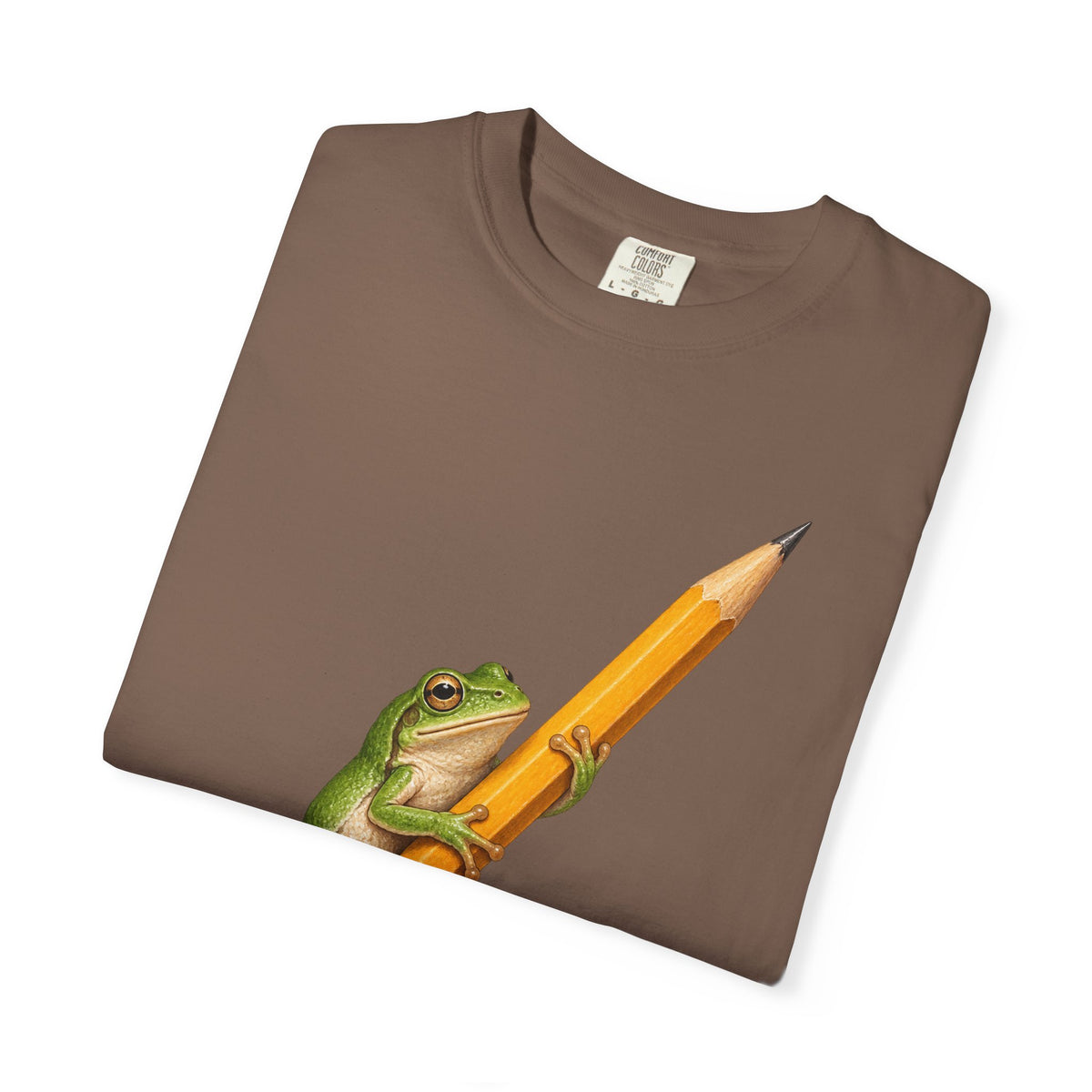 Green Tree Frog on Yellow Pencil Tee Cute Frog Pencil Macro Wildlife Shirt