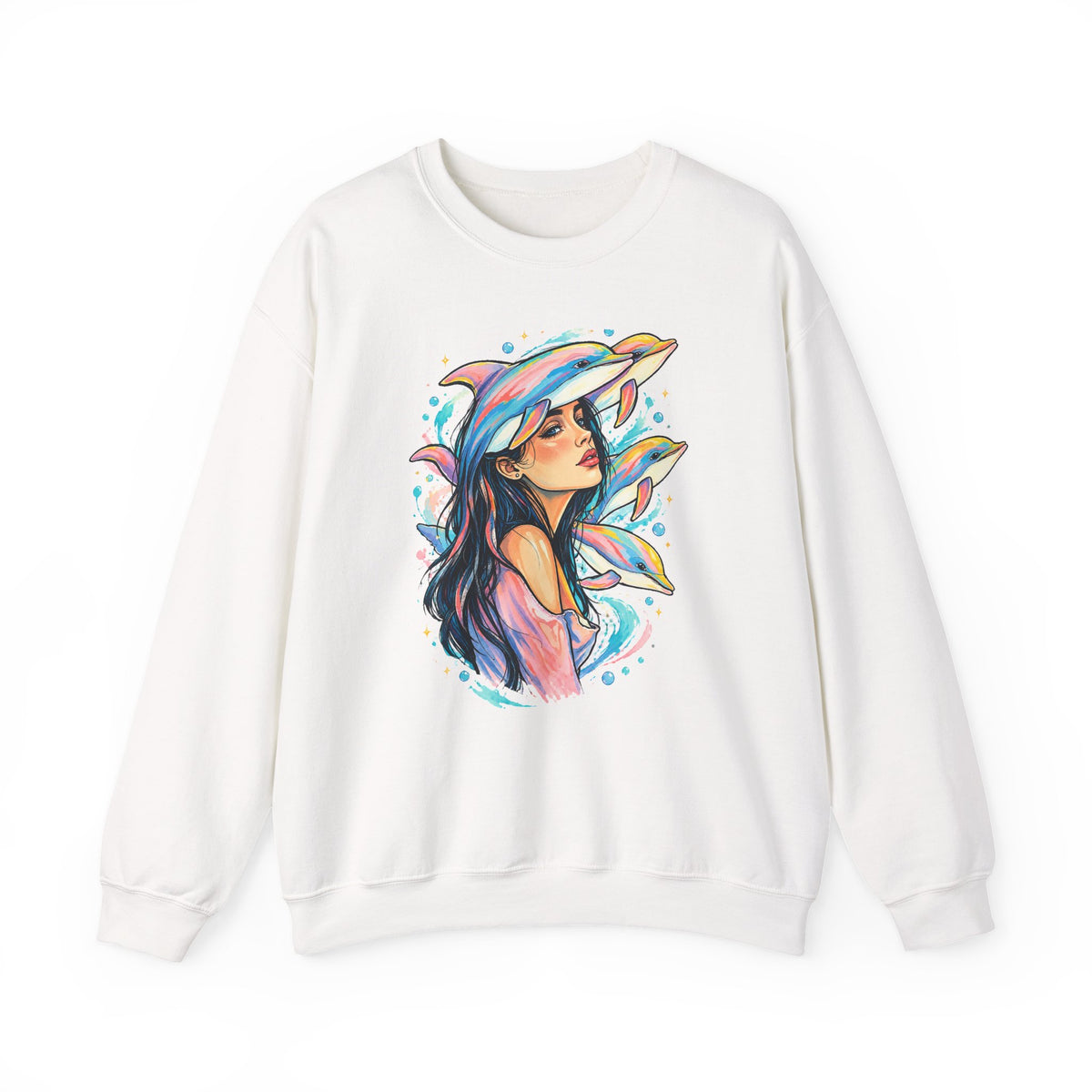 Pastel Dolphin Dream Girl Crewneck Sweatshirt Ocean Dolphins Watercolor Pop Art