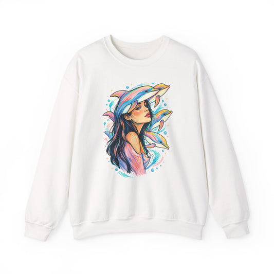 Pastel Dolphin Dream Girl Crewneck Sweatshirt Ocean Dolphins Watercolor Pop Art