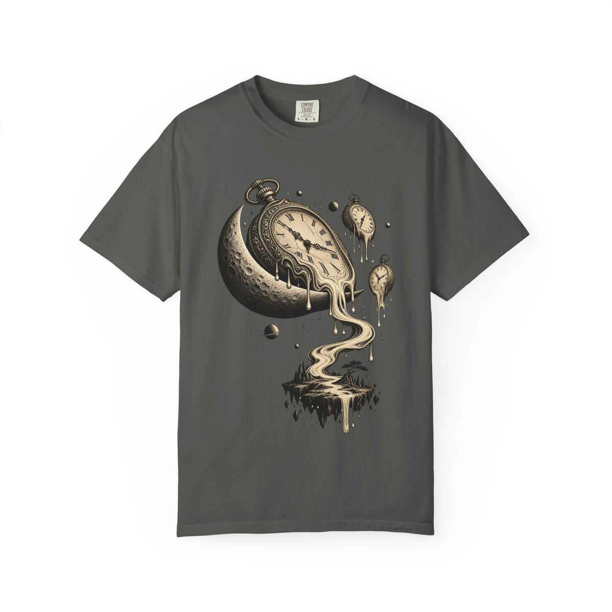 Melting Pocket Watch Crescent Moon Tee Surreal Celestial Time Shirt