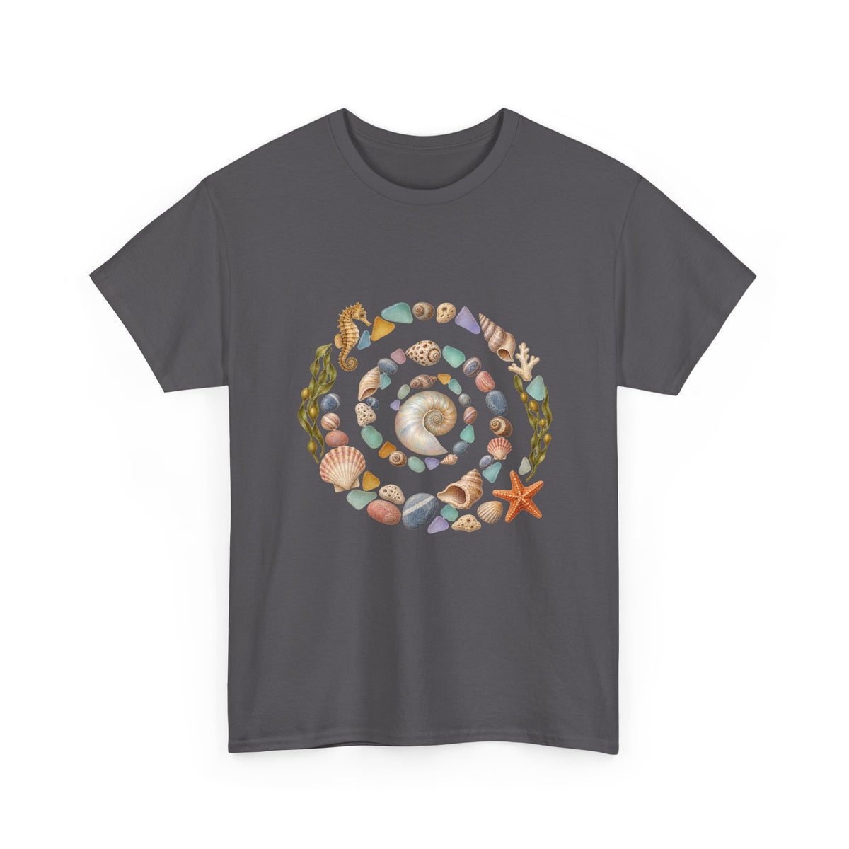 Nautilus Seashell Spiral T-Shirt Ocean Beach Shells Seahorse Starfish Tee