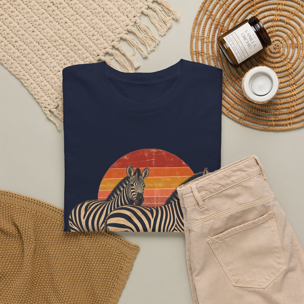Twin Zebras Sunset T-Shirt Retro Savanna Striped Tee