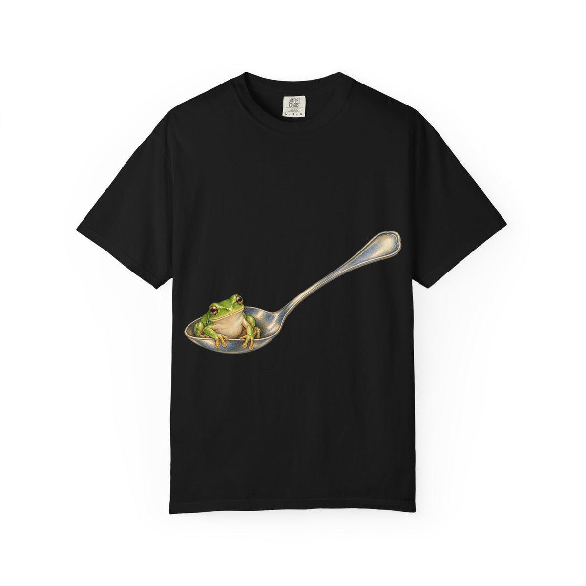 Green Tree Frog in Silver Spoon Tee Cute Frog Spoon Macro Wildlife Shirt