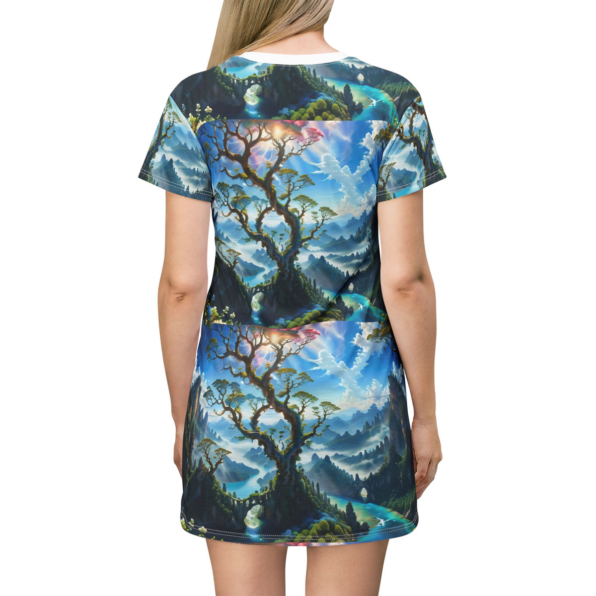 Fantasy Tree Mountain Valley T-Shirt Dress Womens All Over Print