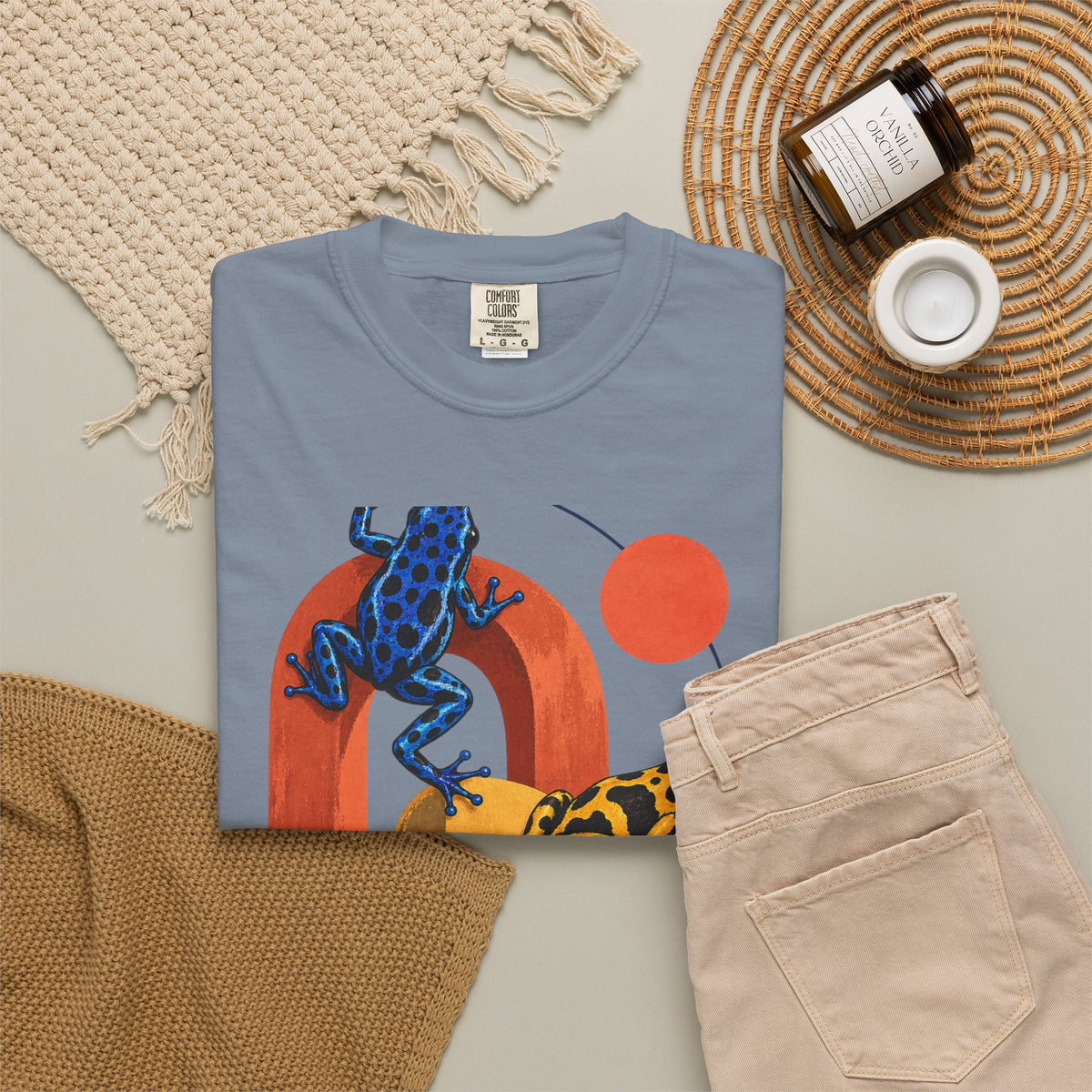Poison Dart Frogs Colorful Arches Red Sun Tee Midcentury Geometric Frog Wildlife Shirt