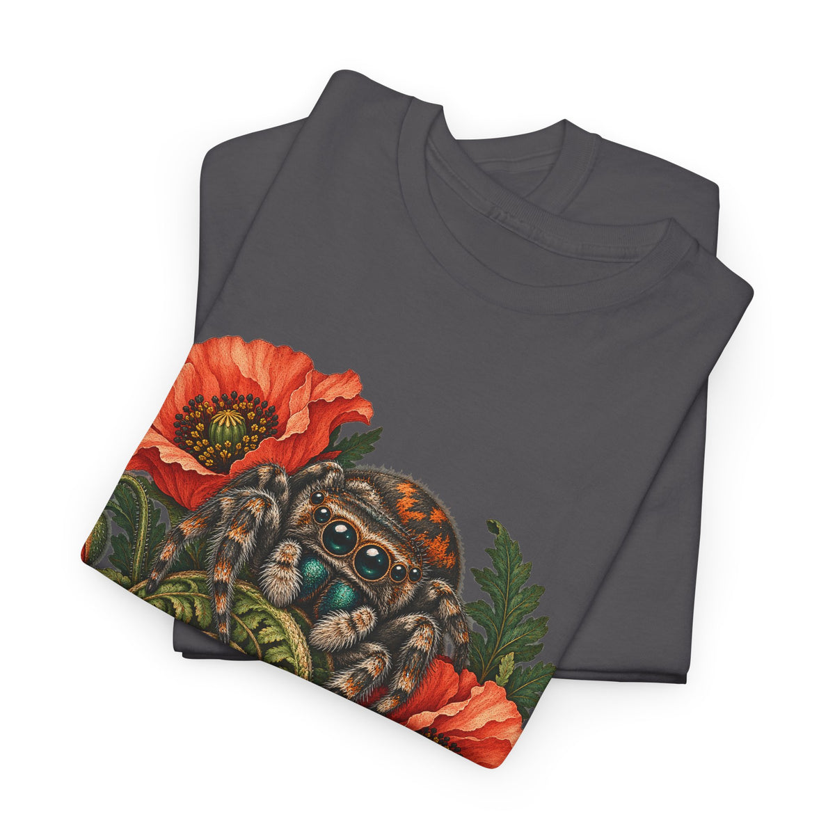 Jumping Spider Poppy Fern T-Shirt Botanical Arachnid Floral Tee