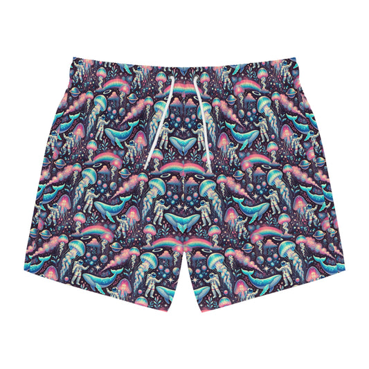 Swim Trunks - Astronaut Jellyfish Whale Trippy Design